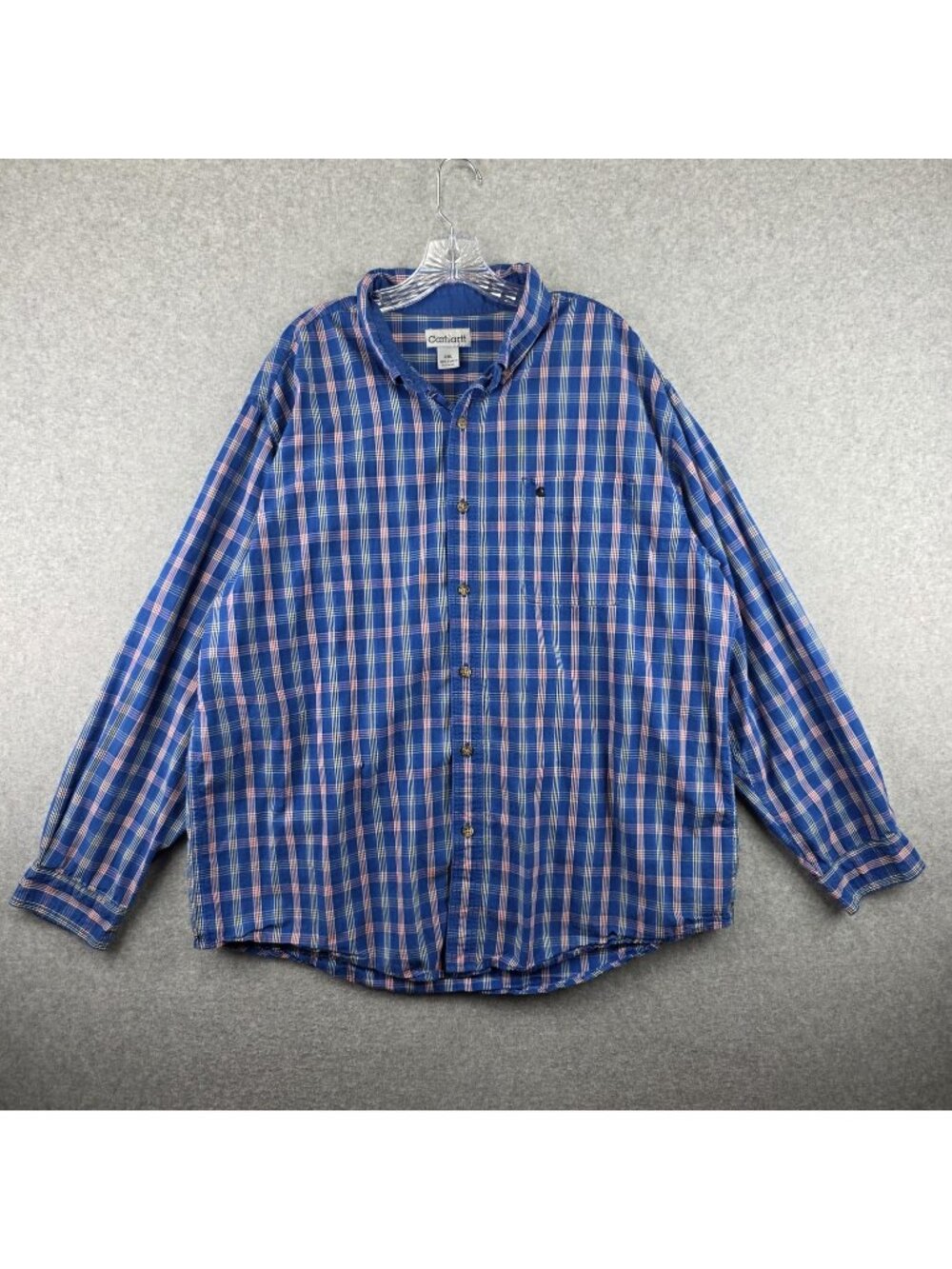 Carhartt Shirt Mens 2XL Blue Plaid Button Up Long Sleeve Relaxed Fit Cotton